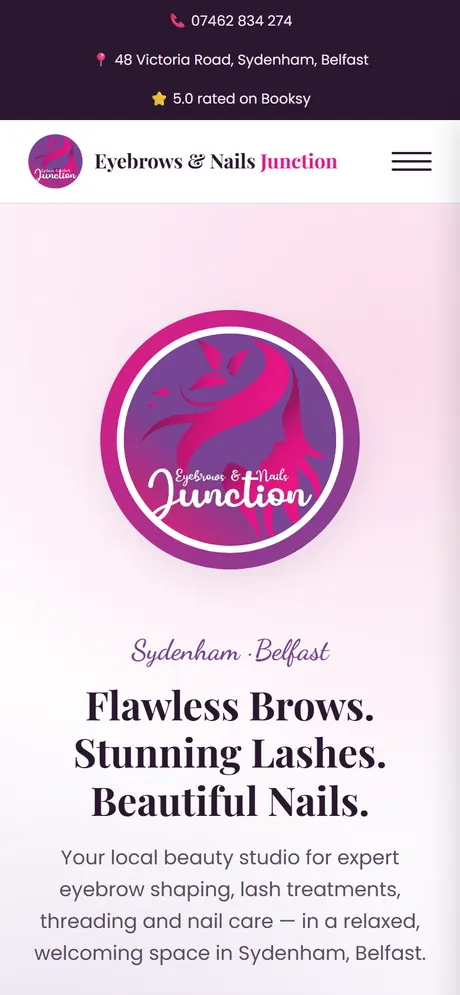Eyebrows & Nails Junction website on a phone