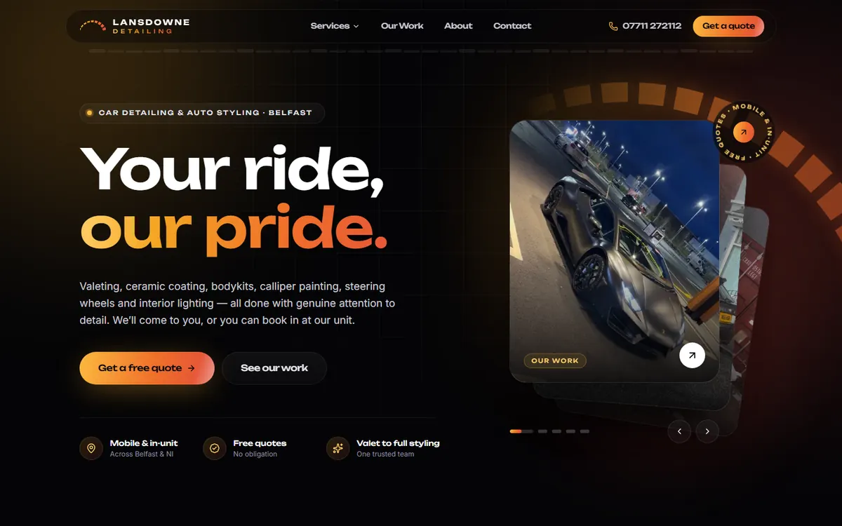Lansdowne Detailing website on a desktop screen