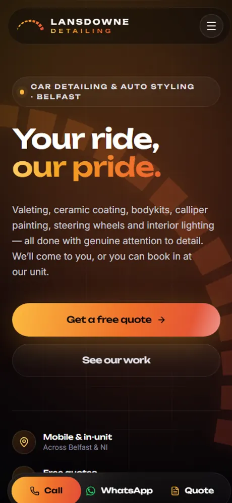 Lansdowne Detailing website on a phone